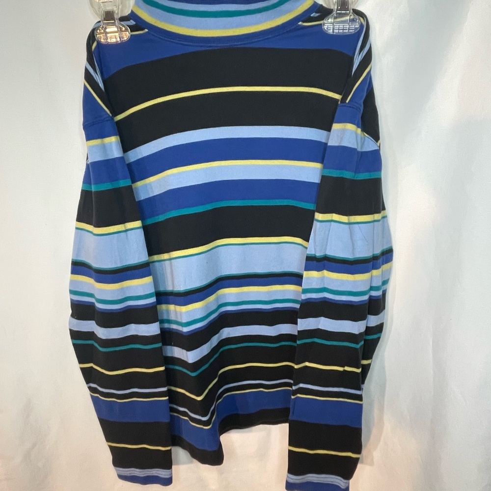 St. John's Bay Blue and Yellow Striped Turtleneck Sweater Vintage